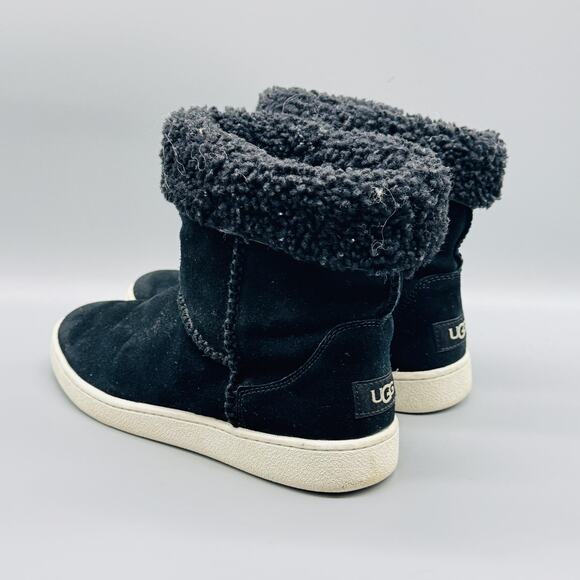 UGG Boots Womens 8.5 Black Suede Sherpa Cuff Ankle Warm Winter Sneaker Bootie - Picture 4 of 10